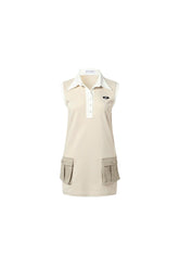Khaki colorblock polo collar utility pocket sleeveless dress