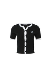 Black-white colorblock knit short-sleeve top (set)