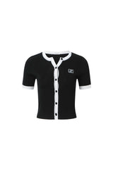 Black-white colorblock knit short-sleeve top (set)
