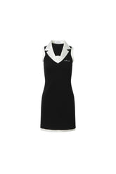 Black and White Color-Block Shawl Collar Sleeveless Dress