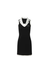 Black and White Color-Block Shawl Collar Sleeveless Dress