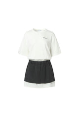 White Paneled Two-Layer Short-Sleeve Dress
