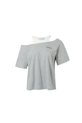 Embroidered Logo Layered Long-Line Short-Sleeve Top