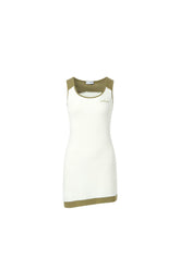 Avocado green spliced white embroidery logo asymmetric hem sleeveless dress