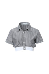 Logo Webbing Elastic Waistband Striped Short Sleeve Shirt