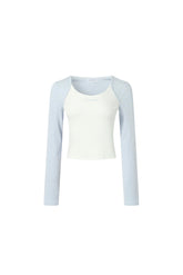 Colorblock Fake Two-Layer Logo Embroidered Top