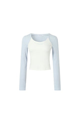 Colorblock Fake Two-Layer Logo Embroidered Top