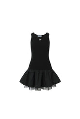 Black mesh spliced logo sleeveless dress