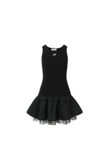 Black mesh spliced logo sleeveless dress