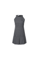 Halter Pleated Plaid Dress