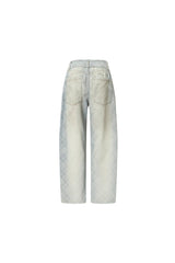 Fine Glitter Dirty Wash Plaid Curved Hem Jeans