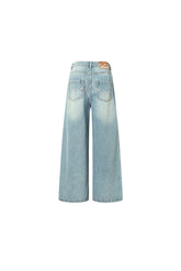 Back Rhinestone Wide-Leg Washed Jeans