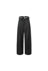 Black roll-waist wide-leg trousers