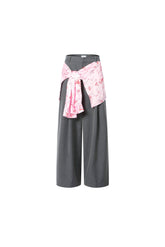Scarf graffiti logo print tie-detail wide-leg trousers