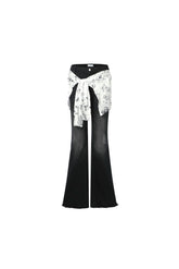 Scarf graffiti logo print tie-detail black micro-flare jeans