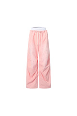 Colorblock Spray-Dye Rhinestone Parachute Pants