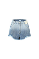 Ombre rhinestone-studded denim shorts