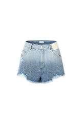 Ombre rhinestone-studded denim shorts