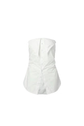 White pointed-collar long-line strapless top