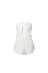 White pointed-collar long-line strapless top