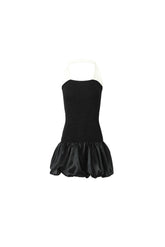 Contrast-Color Halter Rhinestone-Knit Midi Dress