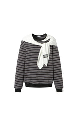 Two-tone wrap-knot striped long-sleeve top