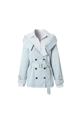 Two-tone striped shirt-spliced trench coat
