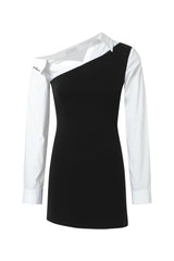 Two-tone shirt-spliced knit dress