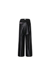Embroidered Patch Logo Tie Detail Shiny Wide-Leg Cargo Pants