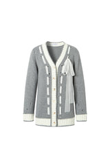 Lace-trim bow grey cardigan