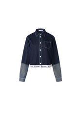 Elastic Rib Logo Raw Denim Panel Jacket