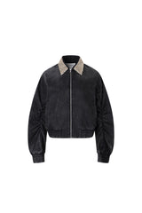 Cuff Gather Sequin Panel Denim Jacket