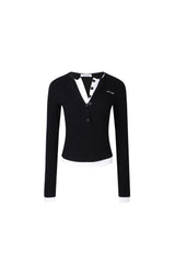 Black & White False Two-Piece Dual Collar Top