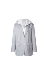 Grey False Two-Piece Hooded Blazer