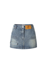 Blue Washed Pocket Mini Skirt