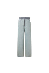 Glitter Waist Panel Half-Zip Jeans