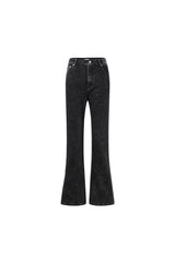 Black Glitter High-Waist Denim Flare Leggings (Horsebit)