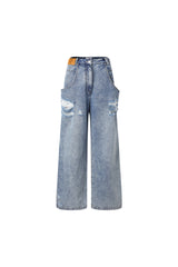 Large Pocket Distressed Wide-Leg Jeans