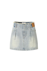 Blue Waistless Denim Gathered Mini Skirt