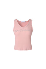 Pink Rhinestone Logo Tank Top