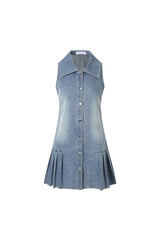 Sleeveless Pleated Denim Dress