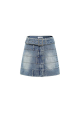 Waterwash Belted Denim Mini Skirt