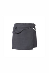 Belted Panel Pocket Slit Asymmetrical Skirt