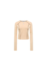 Brown Topstitch Embroidered Logo Top