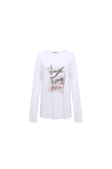 White Graffiti Print Long Sleeve Top