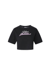 Black Crop Ombre Logo Beaded Tee