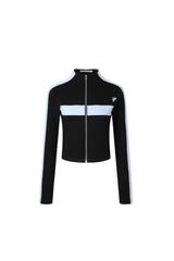 Black & Blue Color Block Zip-Up Top
