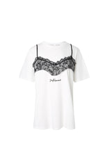 White Lace Trim Panel Short Sleeve Top