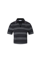 Black & Grey V-Neck Striped Polo
