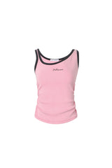 Black & Pink Logo Asymmetric Neck Tank Top